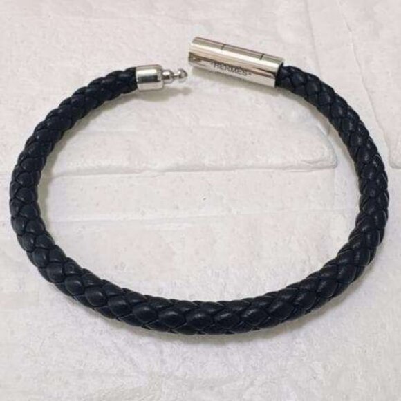 Hermes Goliath Leather Bracelet Silver Hardware Black - Picture 9 of 11